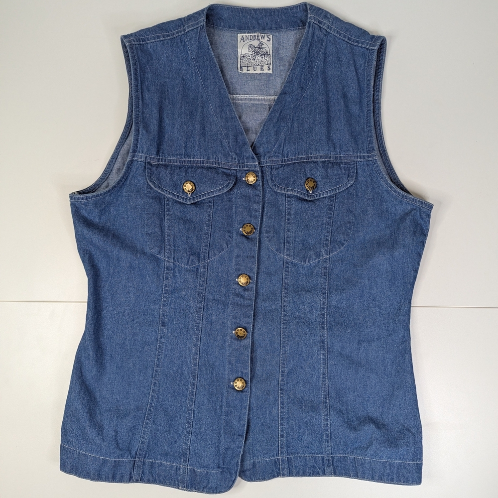 Vintage‎ 90's Andrew Blues Light Denim Vest Western Boho Women's L - Picture 11 of 11